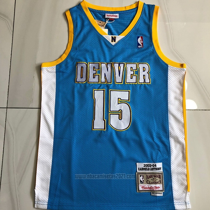 Camiseta Denver Nuggets Carmelo Anthony #15 Mitchell & Ness 2003-04 Azul
